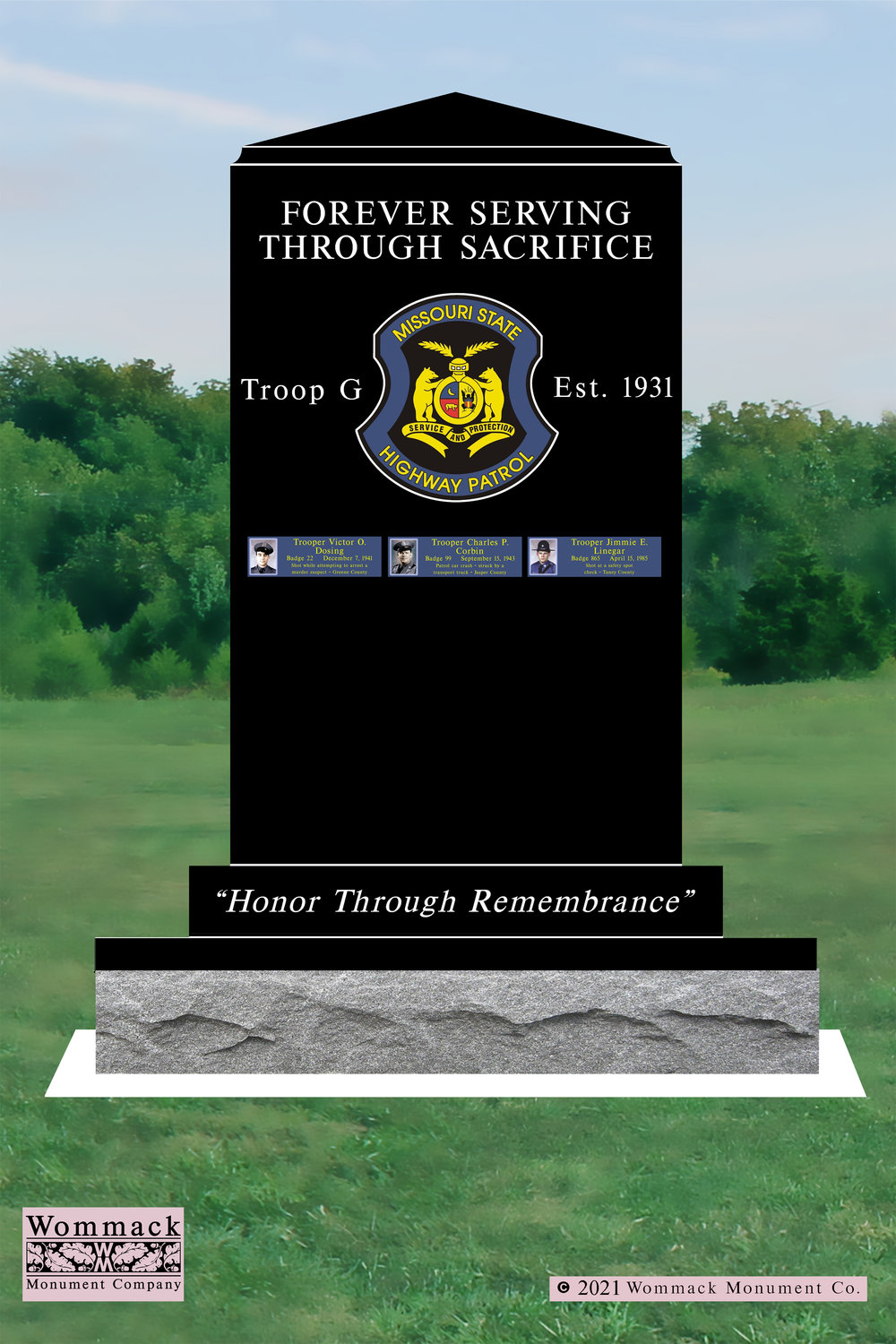 THIS CONCEPT PHOTO shows the proposed Missouri State Highway Patrol Troop G memorial.